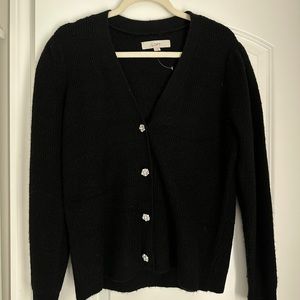 Womens black knit cardigan with jewel buttons